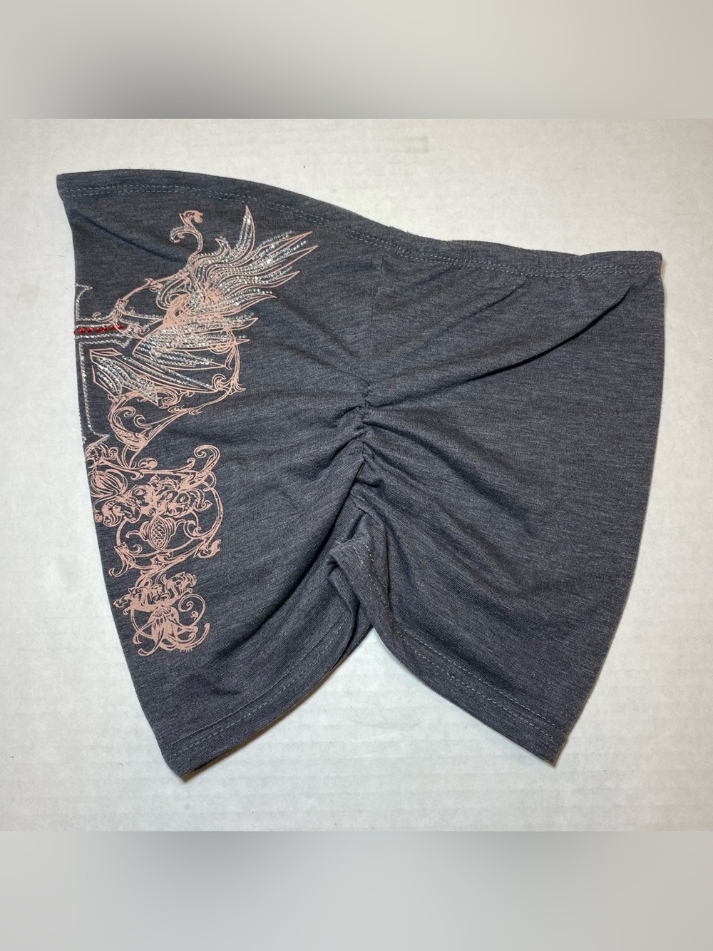 ROMWE Bandeau Tube Top Grunge Punk Studded Rhinestones Ruched Cross Wings Small - Picture 7 of 9